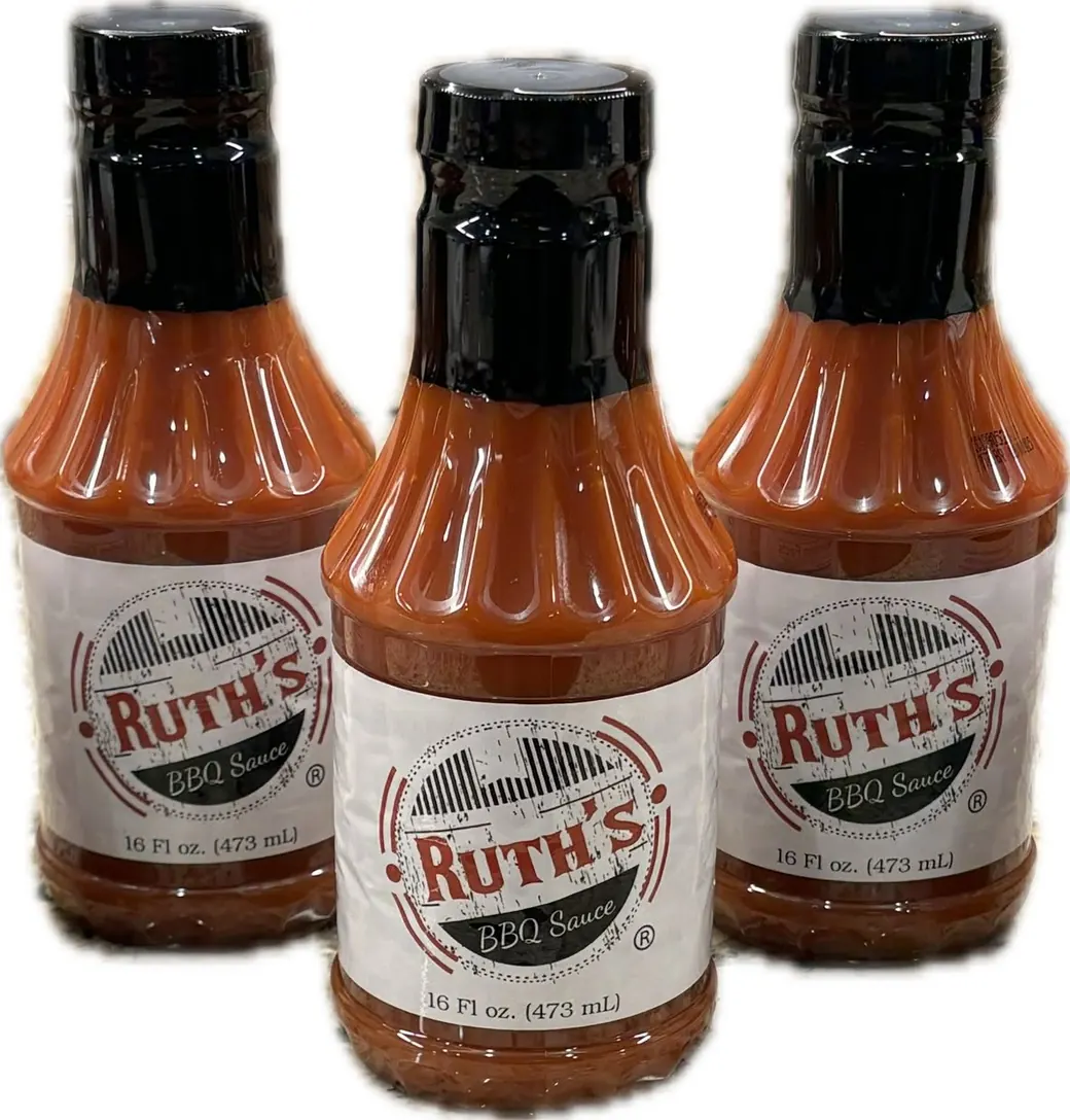 Three bottles of Ruth's BBQ Sauce
