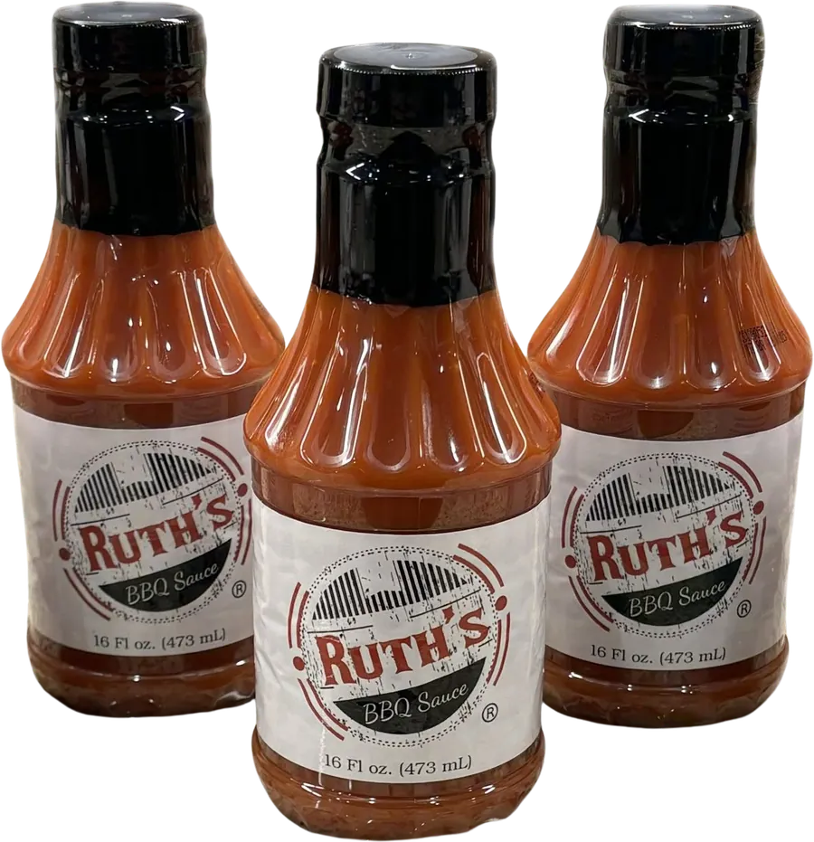 Three bottles of Ruth's BBQ Sauce